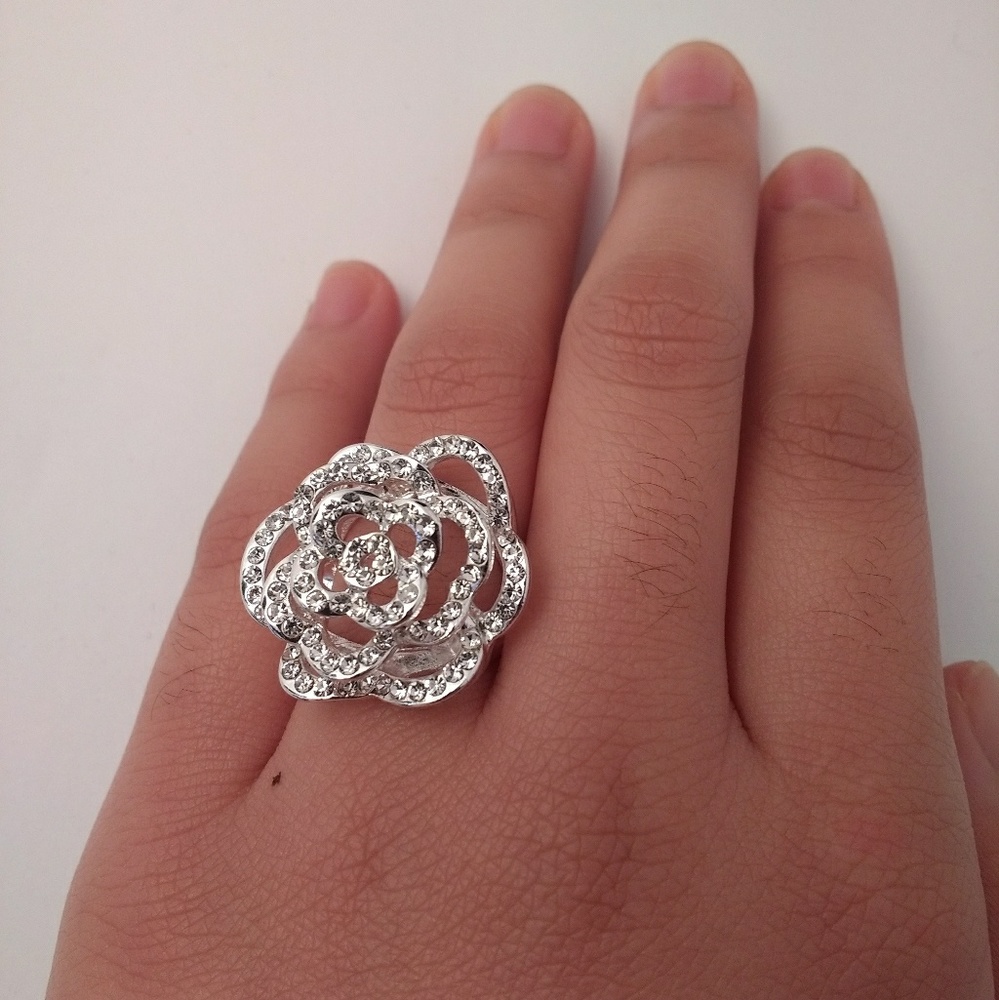 INC Silver - Tone Pave Rose Ring